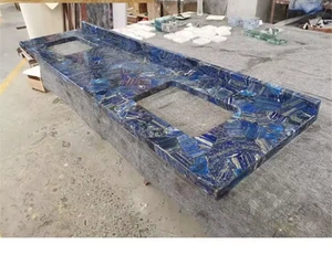 Encimera de tocador hecha a mano, encimera de baño de piedra lapislázuli, encimera interior - Imagen 1 de 7