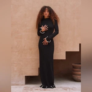 SAME | NEW! RUFFLE HEM MAXI DRESS - Black/Cream XS - Picture 1 of 8