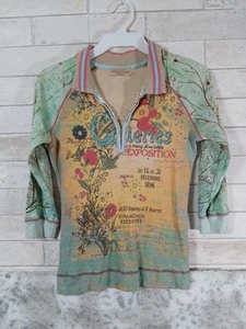 Skinny Minnie Multicolor Graphic Studded 3/4 Sleeve Top Girls Medium Y2K USA - Picture 1 of 9