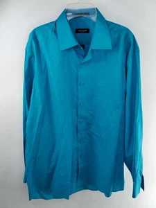 Pierre Cardin einfarbiges blaues langärmliges geknöpftes Herrenhemd Tasche schmale Passform Large - Bild 1 von 3