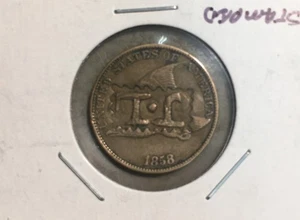Centavo águila voladora letras grandes 1858 1C estampado “J.L” - Imagen 1 de 3