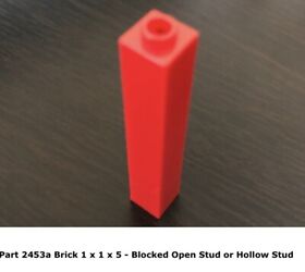 Lego 1x 2453 Red Brick 1 x 1 x 5 - Blocked Open Stud or Hollow Stud 2507 Ninjago