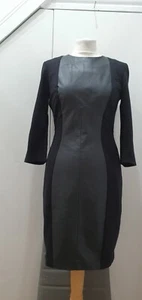 Ted Baker leather panel dress Size 2 UK 10 black 3/4 sleeves brand new - Picture 1 of 2