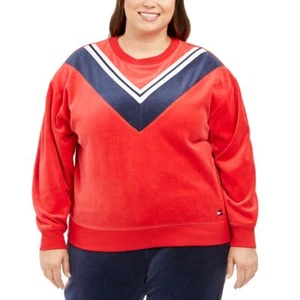 TOMMY HILFIGER SPORT NEW Women's Plus Size Velour Sweatshirt Top TEDO - Picture 1 of 2