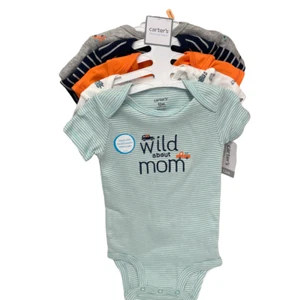 Carters Baby Boys 5 Pack Bodysuit Set Short Sleeve Monsters And Stripes New - Picture 1 of 8