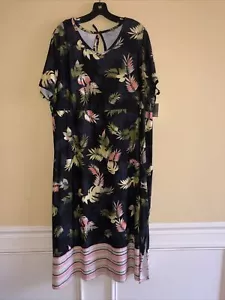NWT Catherines Plus Black Leaf Print Maxi Dress 2X, 22/24W Spring Summer - Picture 1 of 6