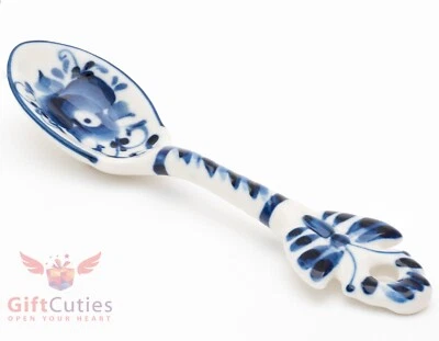 Hand-painted Gzhel Porcelain Dessert Spoon in traditional colors made in Russia - Image 1 of 4