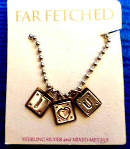 Far Fetched Sterling Silver Necklace with I Heart U Charms - New & Sealed - Picture 1 of 7