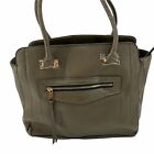 Sole Society Zip Top Olive Gray Handbag Faux Leather Print Trim Leopard Lined