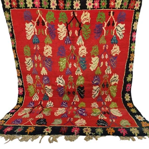 Old Vintage Handmade Moroccan Rug Boujad Kilim Red Floral Wool Berber Carpet 6X4 - Picture 1 of 23
