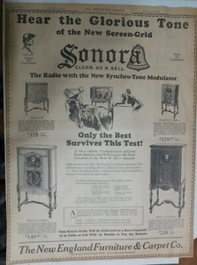 Sonora Radio Ad: "Clear As A Bell !" from 1929 Radio Show! Size: 15 x 22 inches - Picture 1 of 1