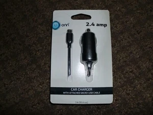 onn Car Charger With Attached Micro USB CABLE NEW - Picture 1 of 1