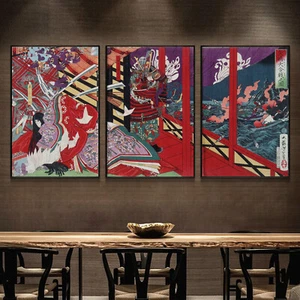 Set 3 Silk Canvas Samurai Battle Japan Ukiyoe Paint poster Decor Unframed P186 - Picture 1 of 11