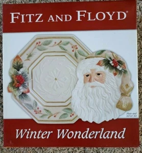 FITZ & FLOYD Winter Wonderland Babbo Natale set piatto e server NUOVO IN SCATOLA prezzo consigliato dal produttore $113 - Foto 1 di 8