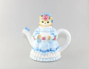 Otagiri Figural Momma Cat Teapot Ceramic Hand Painted E.K. Brownd Japan Blue - Picture 1 of 12