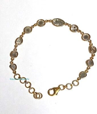 Natural Uncut Polki Diamond Bracelet 925 Silver Handmade Victorian Jewelry - Image 1 of 4