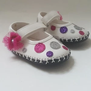 New Children's Place Mary Janes Infant Shoes Size 3-6 Mos. White MultiColor Dots - Picture 1 of 9