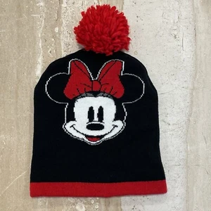 Disney Minnie Mouse Cuff Beanie Hat Black Red Pom Snowflakes Holiday Christmas - Picture 1 of 16