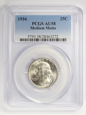 1934 Washington Quarter Medium Motto 25C PCGS AU58 - Image 1 of 4