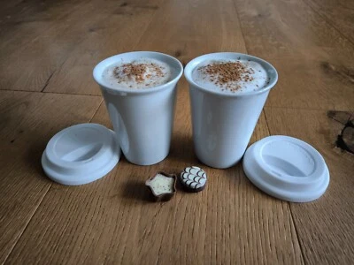 2x Kaffeebecher Coffee To Go 230 ml doppelwandig-Weiß-Porzellan - Bild 1 von 4
