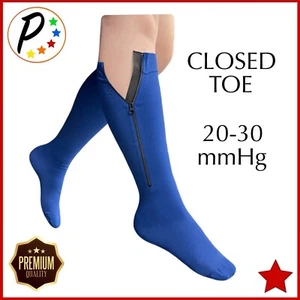 🔴 Presadee Premium Navy Closed Toe 20-30 mmHg Firm Compression Leg Zipper Socks - Picture 1 of 8