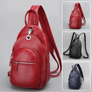 Genuine Leather Backpack Convertible Small Chest Bag Sling Pack Crossbody Purse - Picture 1 of 20