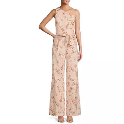ANTONIO MELANI Jumpsuit Size 2 Pink Floral One Shoulder Linen Blend Belted New - Image 1 of 4