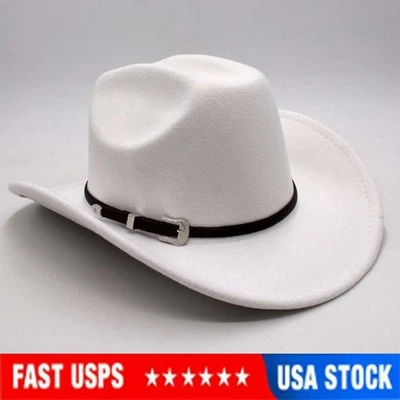 Vintage Western Cowboy Hat Black Belt Men's Felt Fedora Hat Women Jazz Cowgirl - Image 1 of 4