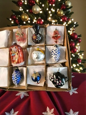 Vintage Poland Glass Christmas Ornaments  Hand Painted 1940s & 1950s  #340 - Image 1 of 4