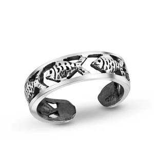 Fish Harmony Band Sterling Silver Toe or Pinky Ring - Picture 1 of 5