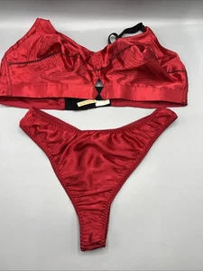 Vintage Lingerie Set Secrets In Lace Red Embroidered Luxe Size Large 38DD - Picture 1 of 10