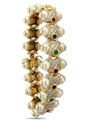 14K Yellow Gold Sapphire, Ruby, Emerald, Pearl and 1.03ct Diamond Bracelet - Image 1 of 4