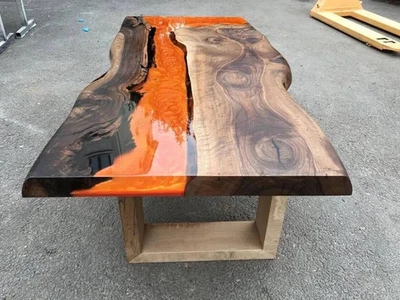 48"x24" Live Edge Epoxy River Dining Table with Orange Epoxy Resin River Table - Image 1 of 4