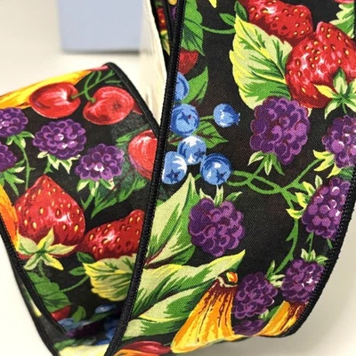 RARE VTG Lion 2863389 Wired Edge Cotton Ribbon 2-5/8" Fruits 15yds - Image 1 of 4