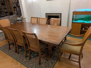 Oak Dining Trestle Table & Cane Backed  Chairs  244x112  Rattan Collect Edgware - Picture 1 of 4