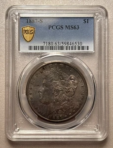 1887-S Morgan Silver Dollar PCGS MS63 - Picture 1 of 4