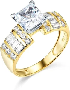 4 Ct Princess Round Channel Created Diamond Real 14K Yellow Gold Engagement Ring - Picture 1 of 3