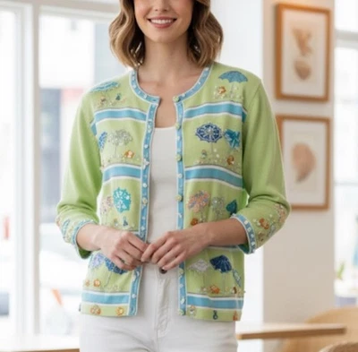 Cárdigan paraguas vintage Art To Wear con lentejuelas con cuentas cristales genuinos M Foto 1 de 4