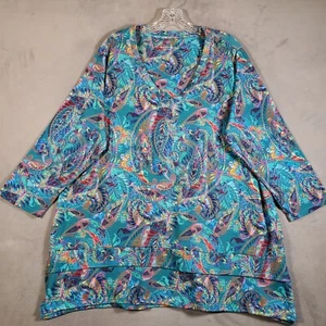 Soft Surroundings Top Womens 1X Blue Paisley Print Layered Hem VNeck Art To Wear - Picture 1 of 6