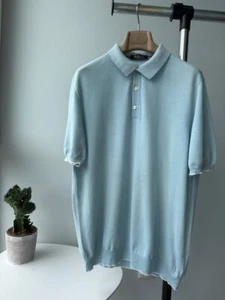 Loro Piana Light Blue Polo Shirt Cotton Made in Italy Size L - Picture 1 of 11
