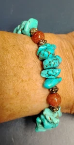 Vintage Sterling Silver Turquoise Chunky Bracelet 8" with Chunky earrings 8" - Picture 1 of 4