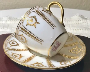 Antique 1913 Royal Doulton England GEO Rouard Paris Demitasse Cup & Saucer Gilt - Picture 1 of 11