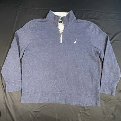 Nautica Sweater Men's XL X Large Blue Long Sleeve Quarter Zip Mock Neck - Image 1 of 4