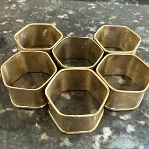 Brass Mid Century Hexagon Napkins Rings Set Of 6 Vintage - Picture 1 of 7