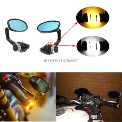MOTORCYCLE 7/8" HANDLEBAR BAR END MIRRORS TURN SIGNALS DRL LIGHT FOR 250 390 690 Foto 1 de 4
