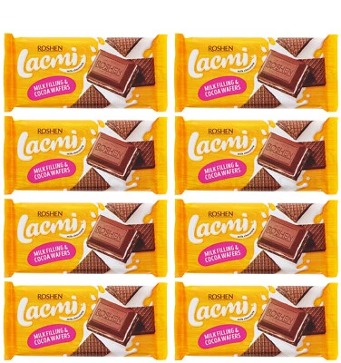 8 ROSHEN LACMI Chocolate Bars with Milk & Wafer Filling Ukrainian Sweets 90g - Image 1 of 3