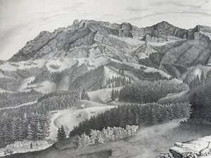 1836 Pilatus, alpine panorama, G. Hoffmann, huge stone lithograph, Switzerland - Picture 1 of 6