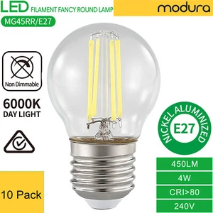 10 x LED Filament Fancy Round Lamp E27 4W 6000k Daylight Glass Bulb Globe 450 lm - Picture 1 of 2