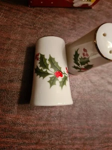 Vintage Porzellan Alles Drum und Dran Weihnachten Salz und Pfefferstreuer Set Stechpalme - Bild 1 von 8