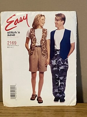 McCalls SEWING PATTERN 2169 Unisex VEST PANTS SHORTS Easy UNCUT Stitch n Save - Image 1 of 2